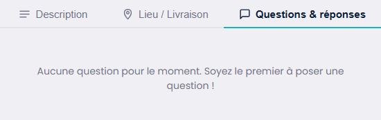 Onglets d’une annonce Lavanty avec Questions et réponses sélectionné et aucune question publiée.